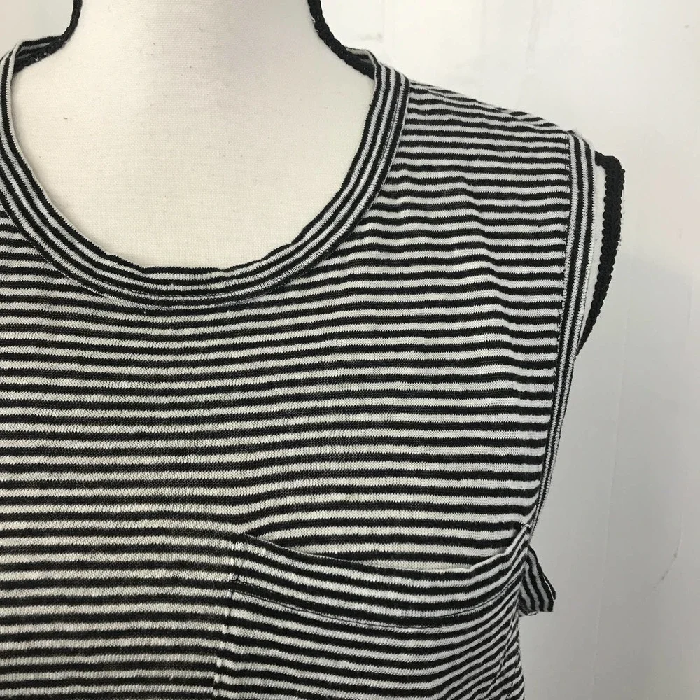 A.L.C. Striped Asymmetrical Pocket Tank Top Sz S Black White 100% Linen ALC - Picture 7 of 9